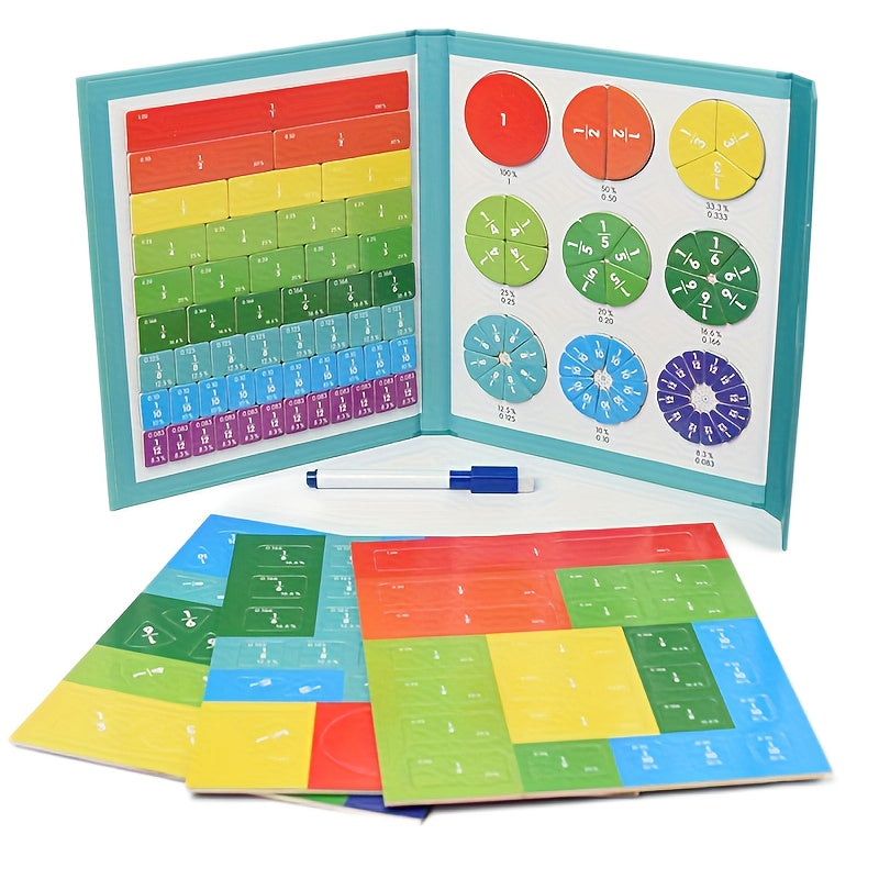 Children Magnetic Fraction Learning Math Toys Wooden Fraction Book Set Teaching Aids Arithmetic Learning Educational Toys Christmas Halloween Gift