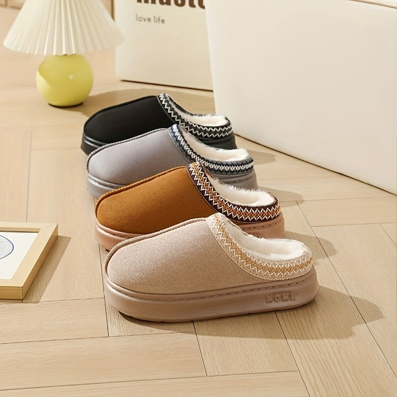 Cozy Plush Slip-On Slippers for Men and Women - Soft, Warm Fabric with Non-Slip TPR Sole, Elegant Style, Perfect for Indoor Use, Formal Shoes