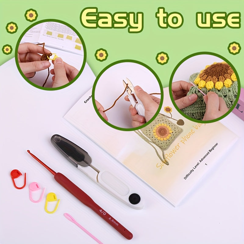 Beginner Crochet Kit - Phone Bag with Video Tutorials, Yarns, Hooks & Accessories for Adult Knitting Craft DIY, Random Colors, Pniene