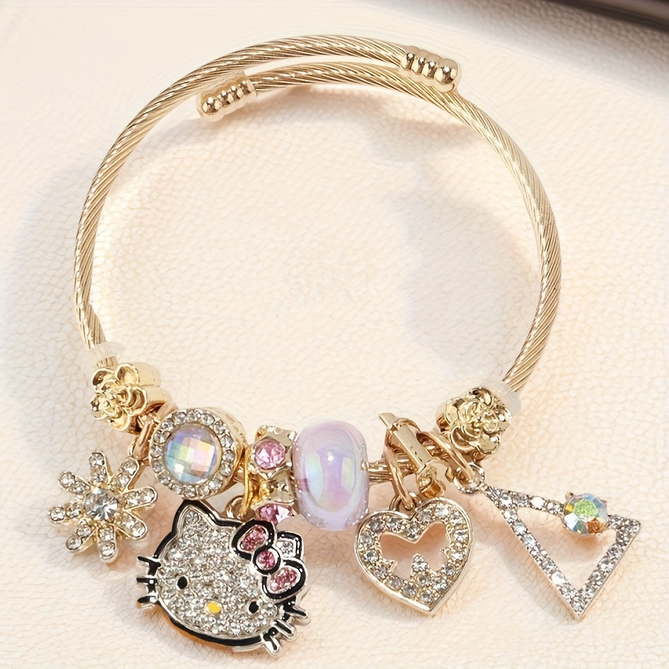 Sanrio for hello kitty Pendant Necklace, Cute Cartoon, Adjustable, Hollow, Zinc Alloy, Durable, with Shiny Beads, for Teenagers, Valentine'S Day