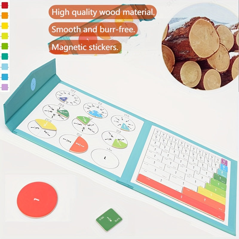 Children Magnetic Fraction Learning Math Toys Wooden Fraction Book Set Teaching Aids Arithmetic Learning Educational Toys Christmas Halloween Gift