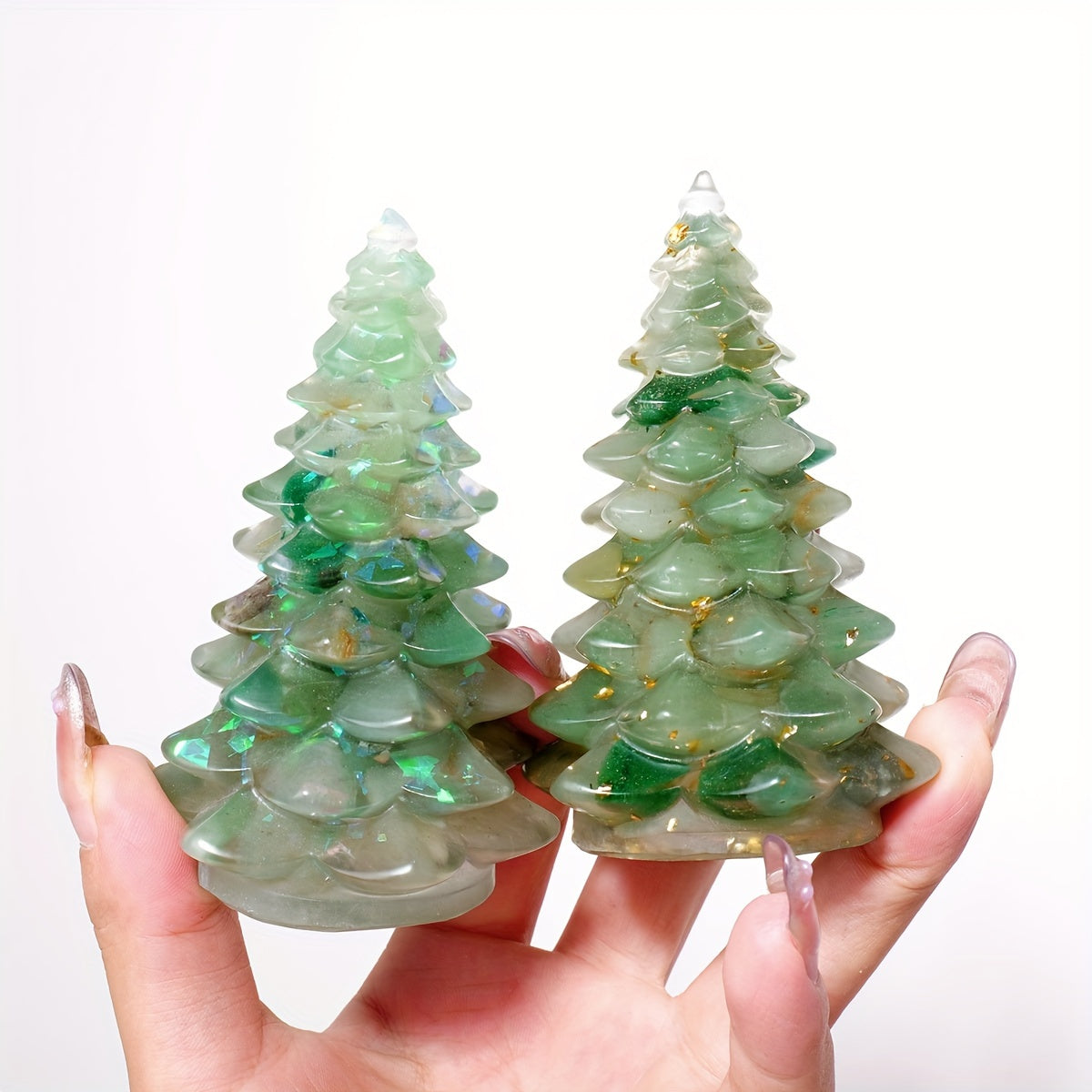 1pc Natural Stone Crystal Resin Christmas Tree Statue Ornament Christmas Tree Decoration Christmas Gifts Desktop Decoration Home Decoration -Jewelry Patterns