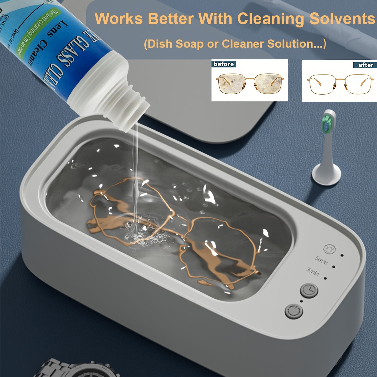 LIOJ S700 Multifunctional Glasses Cleaner Machine - Battery-Powered, Compact Design for Delicate Eyewear, with Quick Cleaning & Drying Features, Ideal for Travel, Travel Accessory|Minimalist Design|Rechargeable Battery, Eyeglass Repair Tool