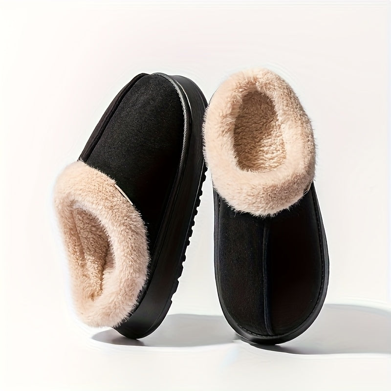 Cozy Plush-Lined Unisex Slippers with Thick Sole – Warm Indoor/Outdoor Winter Shoes, Soft Fabric Upper & EVA Sole, Brown &, Perfect for Couples or Home Use, Cute Slippers, Indoor Footwear, Plush Interior, Slipresistant Footwear