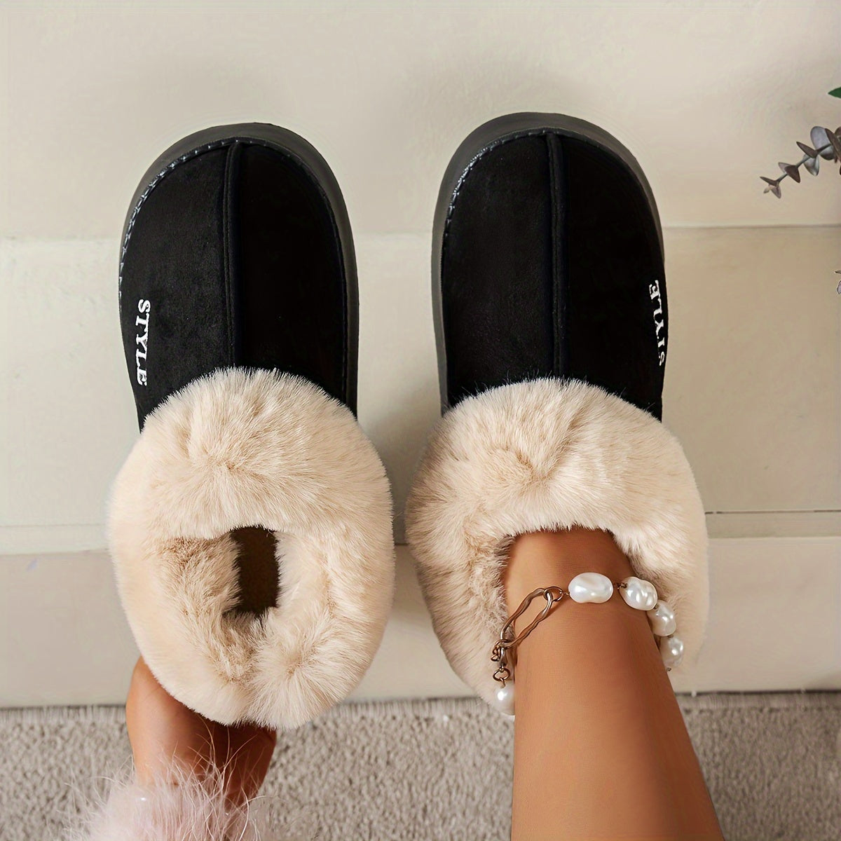 Cozy Winter Plush Slipper Boots for Women - Soft, Warm, Non-Slip Sole with Thick Heel, Solid Color Indoor Comfort Shoes