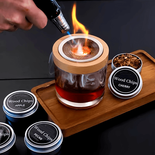 Creative Cocktail Smoky Wooden Lid Set - Zelkova Schneideriana Wooden Lid with Metal Ring, Perfect for Infusing Flavors into Beverages, Cocktail Lid | Aesthetic Cocktail Lid | Wooden Lid
