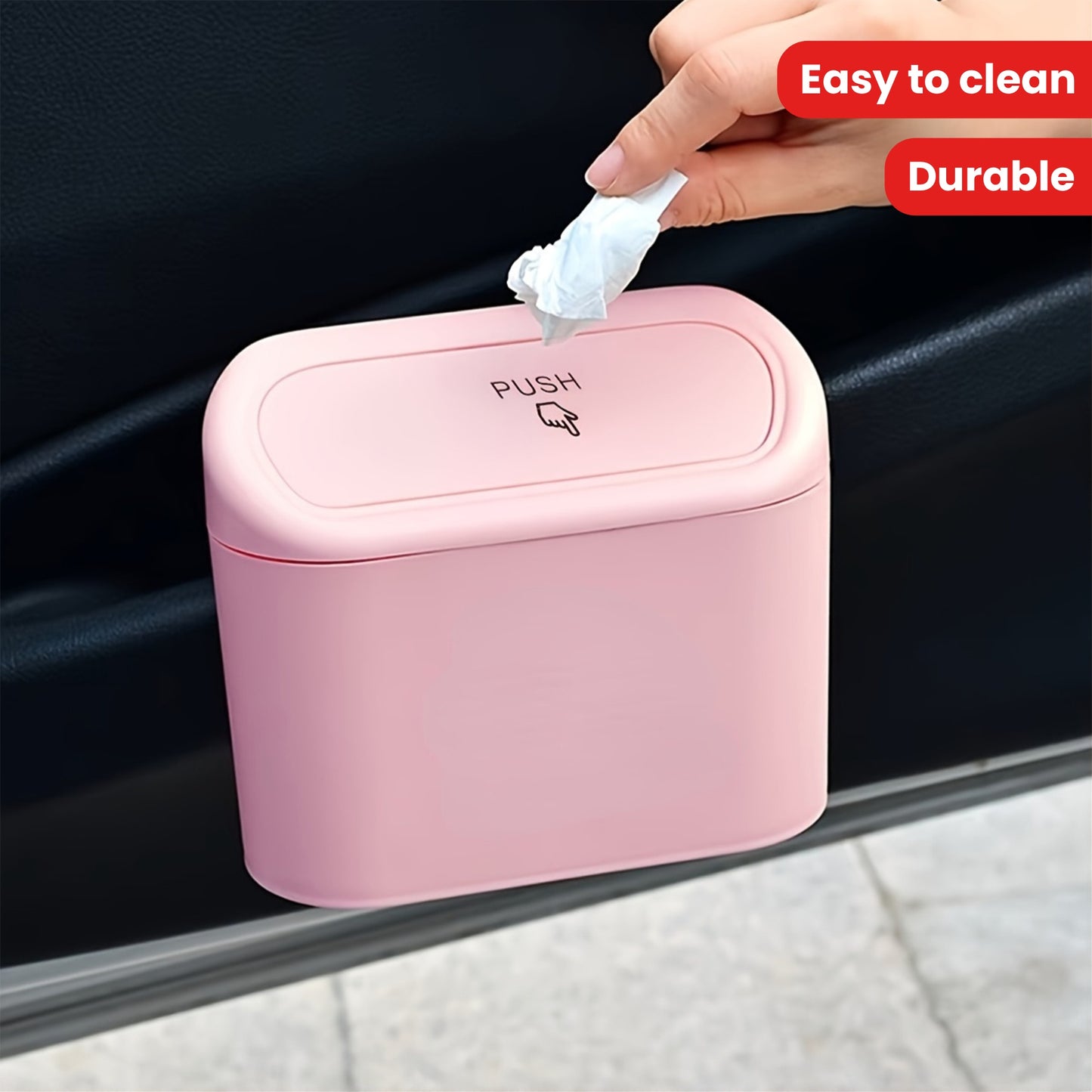 Compact Flip-Top Lid Car Trash Can - Durable, Easy to Clean Garbage Bin for Vehicle Use