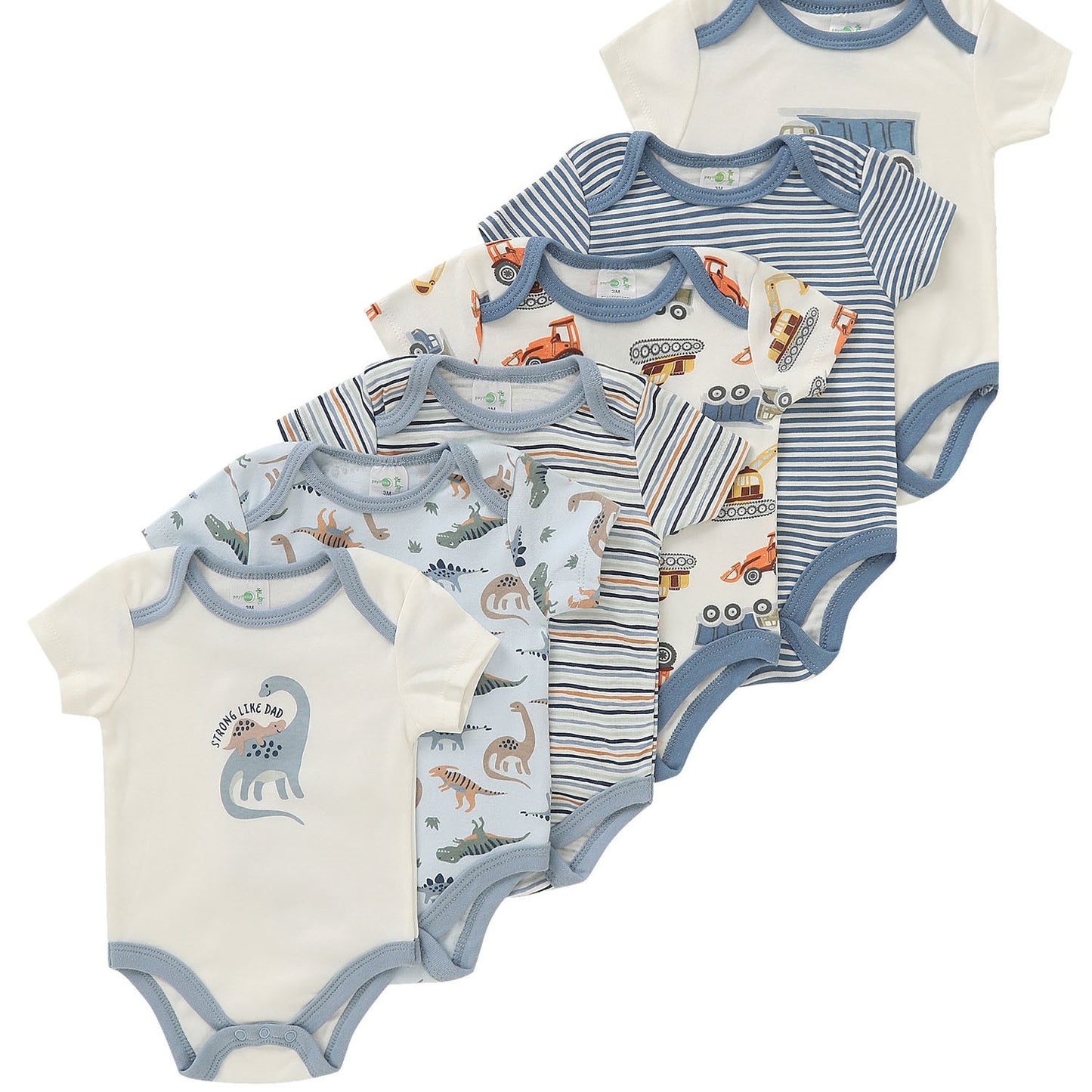 6pcs PAYIFANG Youngsters Boy Rompers with Dinosaur & Truck Embroidery - Cotton Blend, Short Sleeve, Round Neck Bodysuits for Youngsters & Youngsters, Ideal for Outdoor Activities, Youngsters Boy Clothes, Perfect for Outdoor