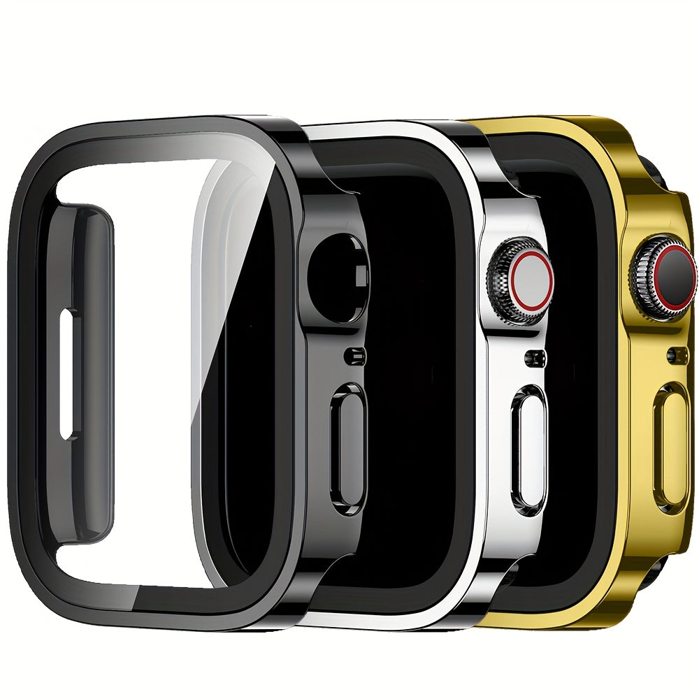 Set of 3, Full Coverage PC Protective Case for Apple Watch with Built-In Glass Screen Protector, Offering Comprehensive Protection, Lightweight And Scratch-Resistant, Suitable for 40MM, 41MM, 44MM, 45MM, And 49MM.