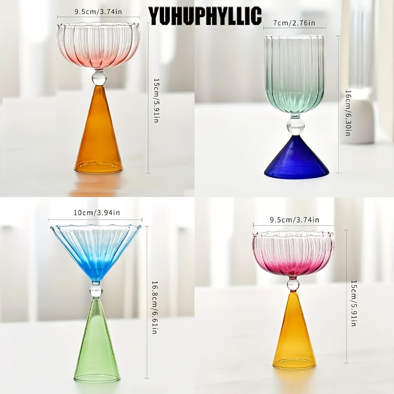 YUHUPHYLLIC 1pc Unique Flower Glass Drinking Cup Creative Wine Glass Colorful Cocktail Cup Used for Drinking Drinks Separated Water Cup Hand Wash Only Reusable Champagne Glass