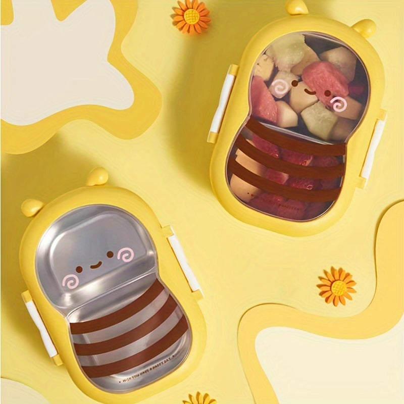 Leakproof Cartoon Bee Insulated Lunch Box - Stainless Steel Bento with Food-Grade Compartments, Thermal Meal Container for Students & Workers, Hand Washable