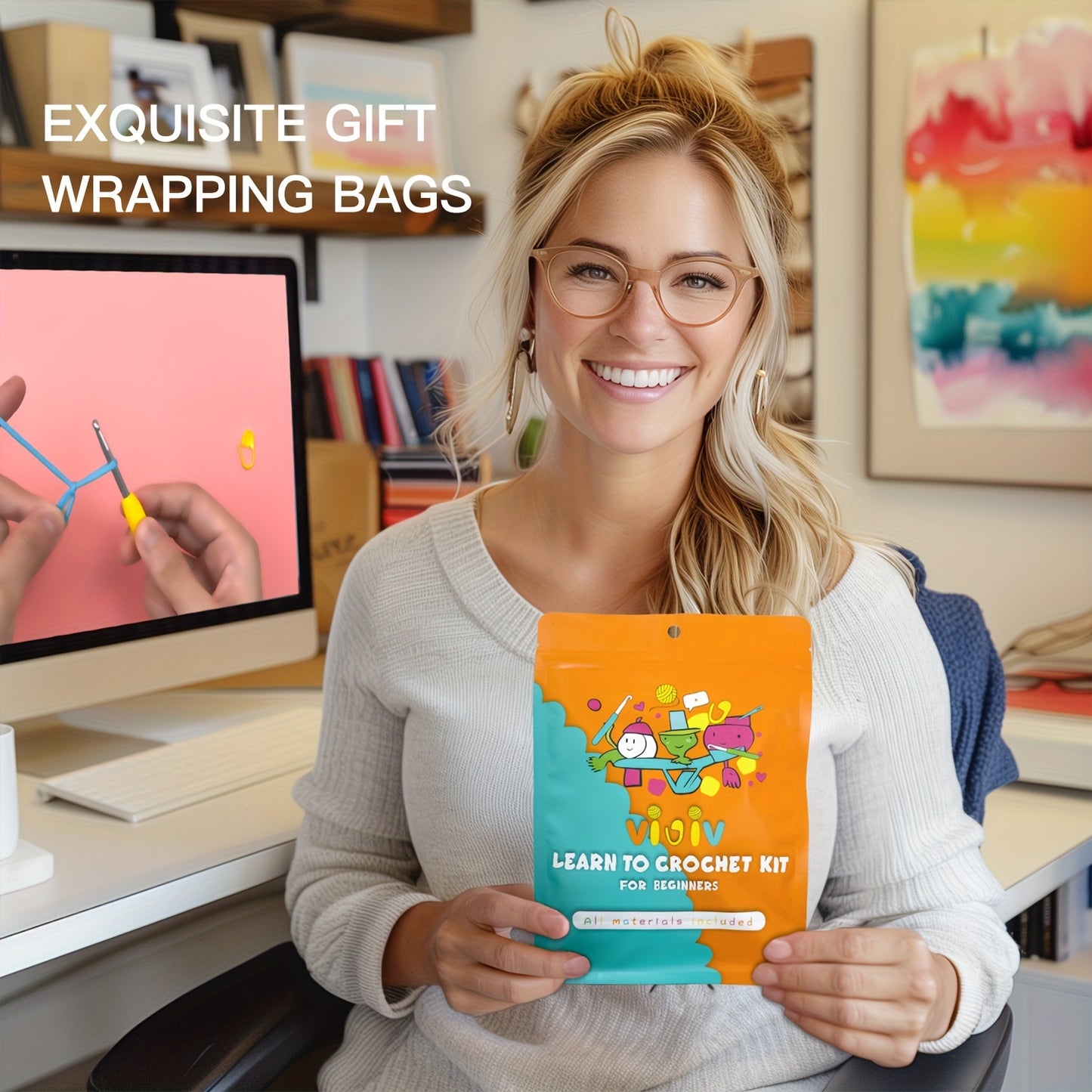 Complete Craft Set Carrot Rabbit Crochet Kit - Beginner-Friendly DIY Amigurumi Keychain & Desk Decor with Tutorials, Videos, and Gift Bag - Perfect for Birthdays, Couples, Christmas