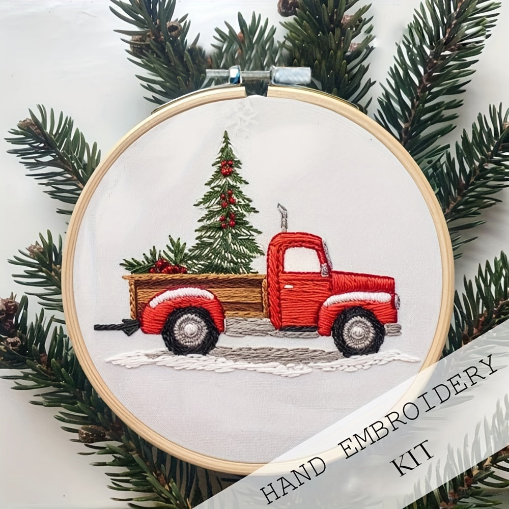 1pc Christmas Hand Embroidery Kit for Beginners, DIY Crafting Material Pack, Mixed Colors, Fabric, Seasonal All Year Round, Artwork, Sewing Supplies, Embroidery Supplies, Embroidery Hoop Kit
