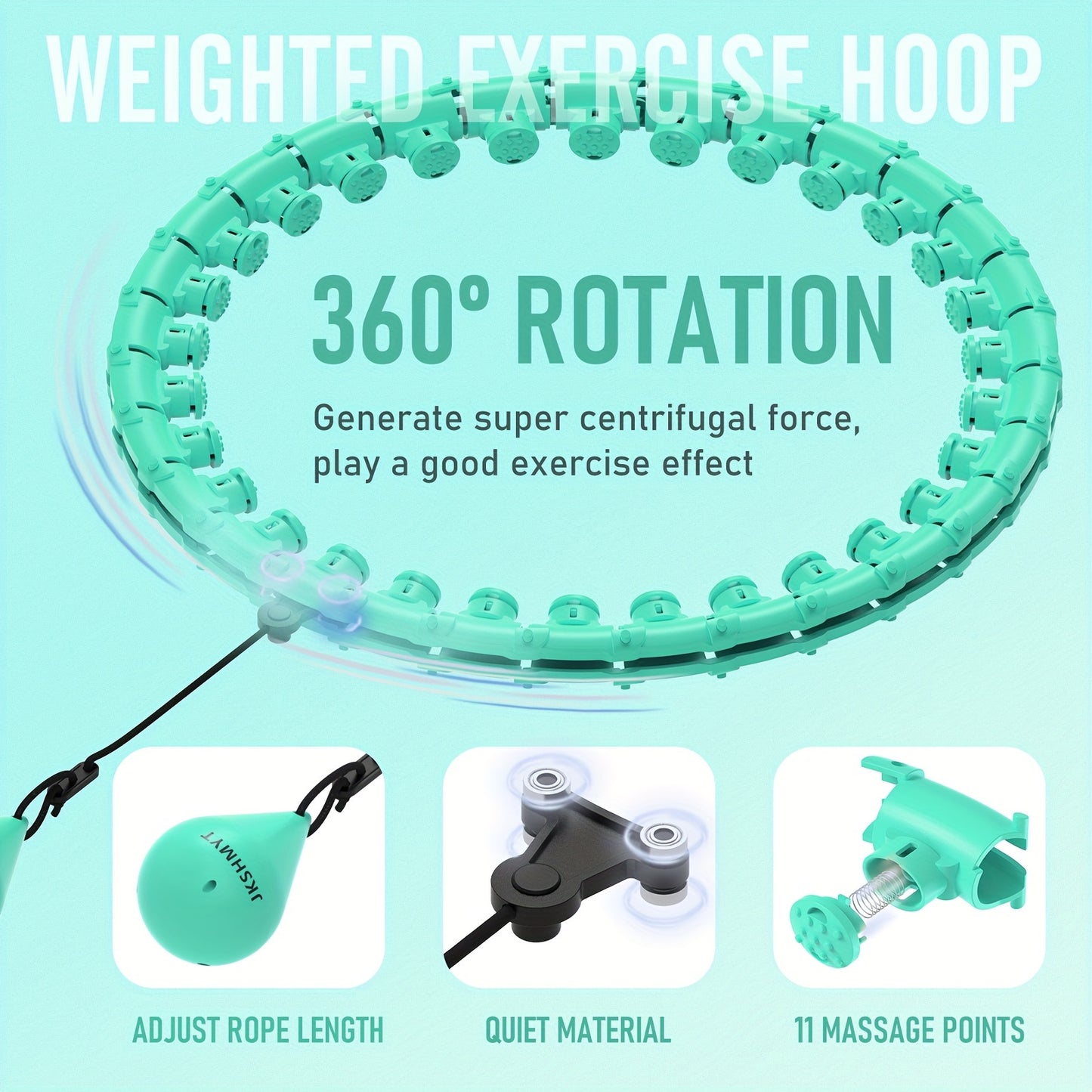 JKSHMYT 1pc Weighted Fitness Exercise Hoop With 11 Massage Points, Adjustable 69in/175cm Plus Size, Detachable 30-Section Exercise Hoop For Women & Beginners, Quiet Material