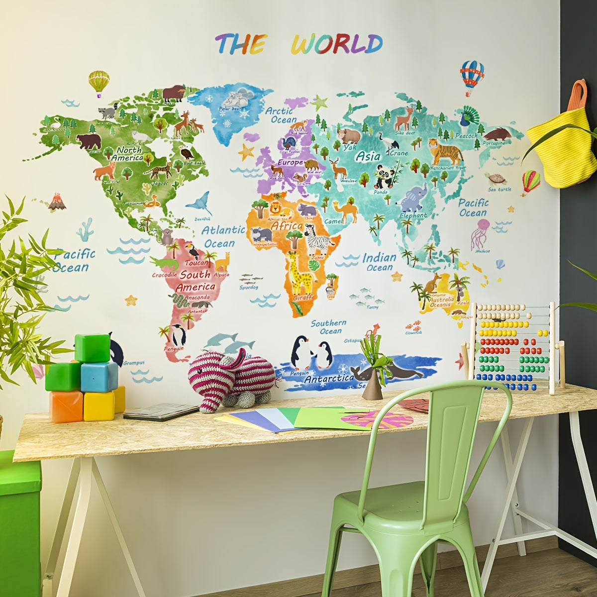 3pcs World Animal Distribution Decoration Map, Bedroom Decoration Wall Stickers