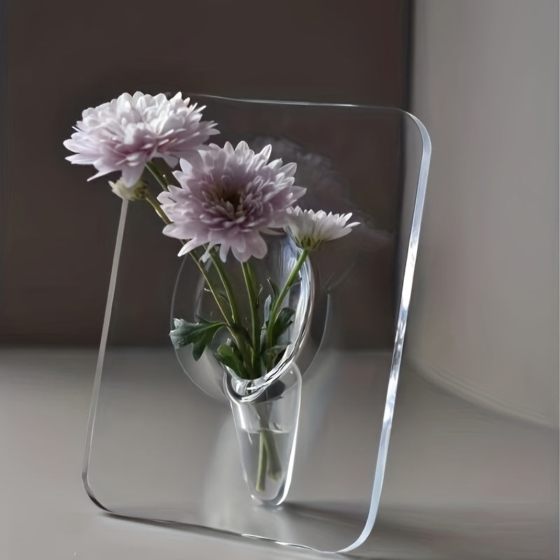 1 Piece Art Deco Style Acrylic Resin Bud Vase - Geometric Transparent Oblong Flower Vase - Creative Picture Frame Design - Decorative Home Office Desktop Accessory, Small Gift