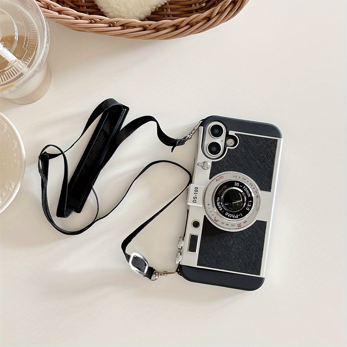 iPhone Crossbody Strap Case - 3D Camera Phone Case for 16 15 Pro 14 Plus 11 13 12 Pro Max - Cute Soft Protective Cover