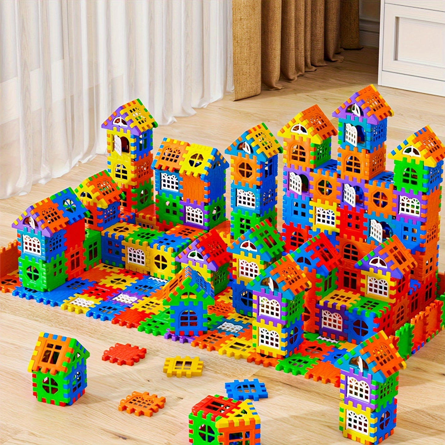 100Pcs Large Size Creative Square Block House Assembly Building Blocks, Basic Educational DIY Assembly Toys for Birthday Gifts