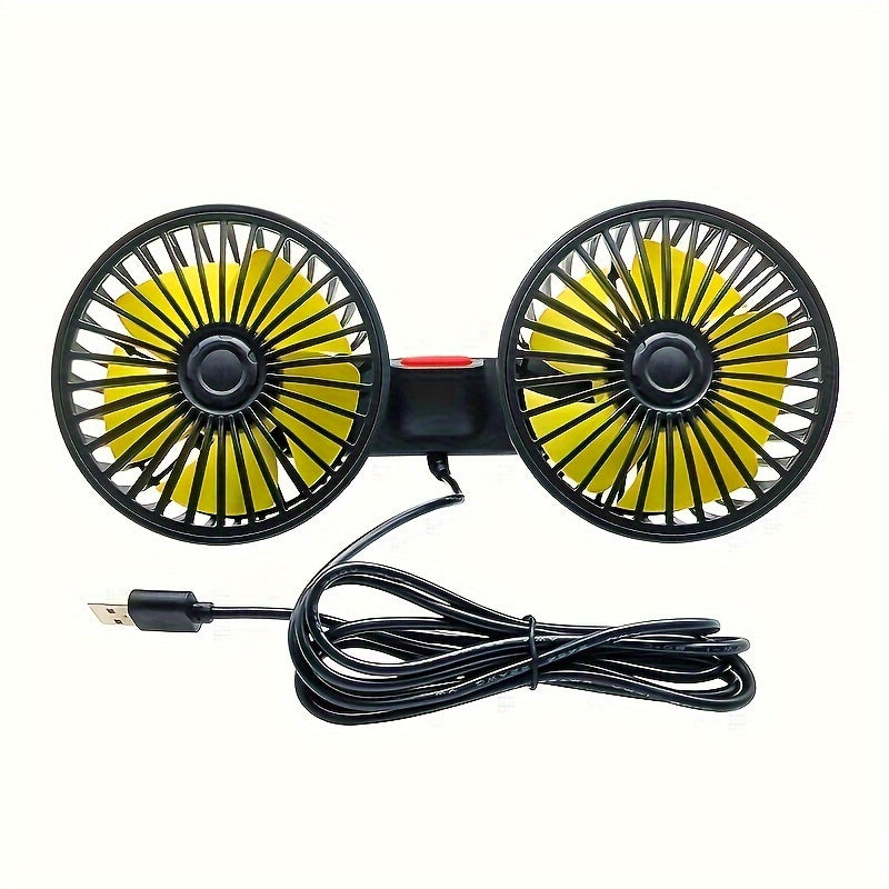 Car Fan, Dual-Head Car Ventilator, High Airflow Rear Seat Fan with Adjustable Speeds and Multi-Angle Rotation for Strong Wind Power
