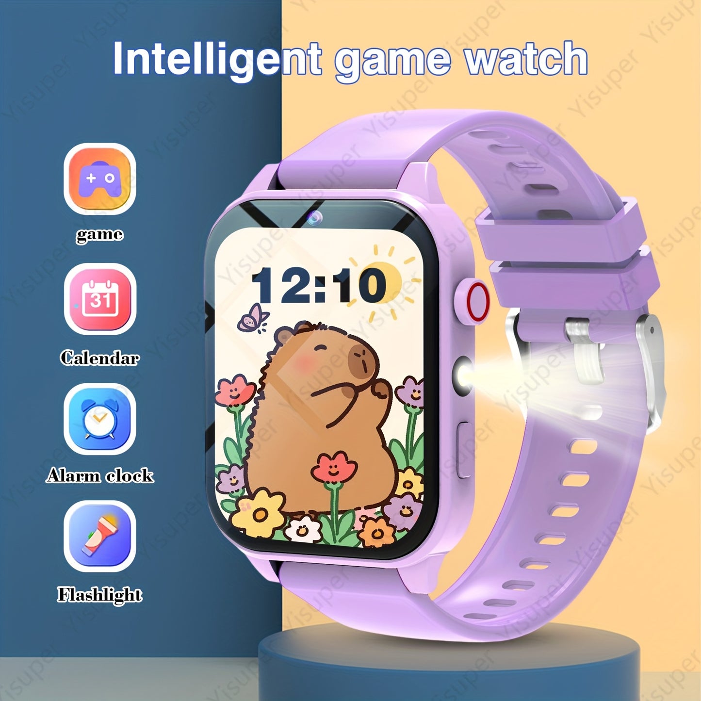 Kids Smart Game Watch with Camera, Photo Album, VCR, 18 Built-In Games, Calculator, Calendar, LED Lights - Black Silicone Strap, Rechargeable Lithium Battery, Perfect Holiday Gift for Children, Holiday Gift Idea|Playful Design|Durable Watchband, Kids' Acc