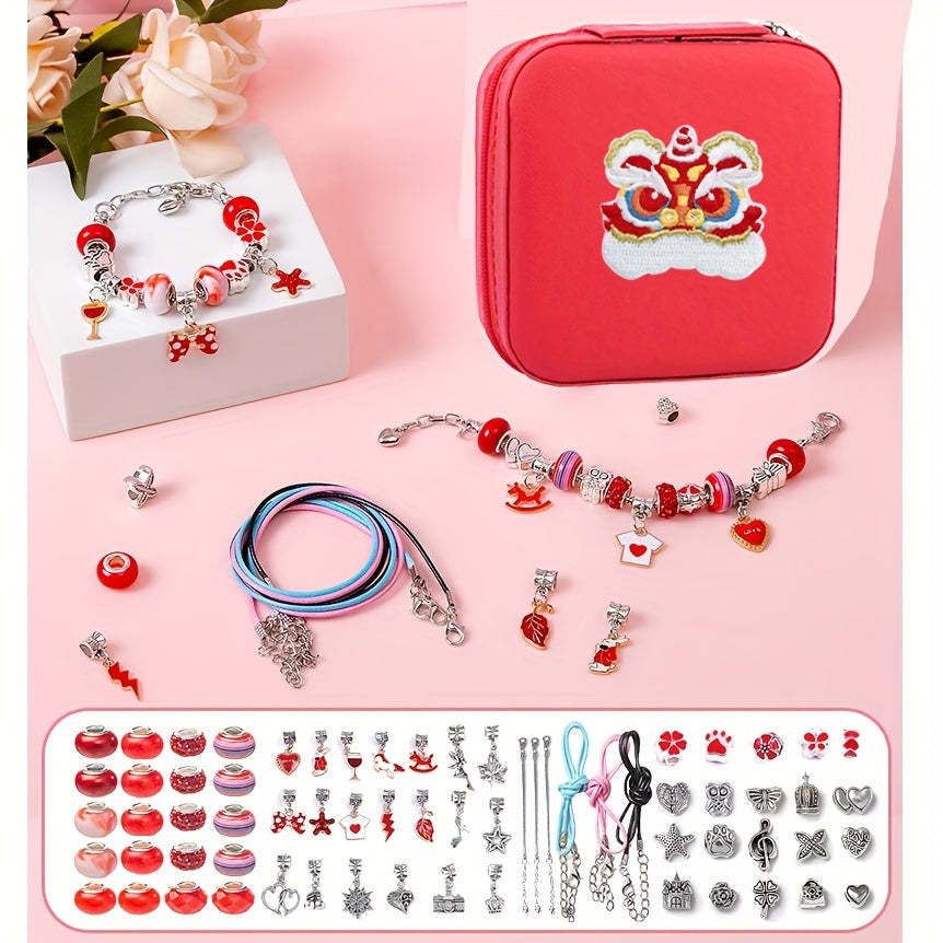 Charm bracelet making kits for girls DIY beads jewelry for gilrs crafts DIY bracelet with pink Faux Leather gift box