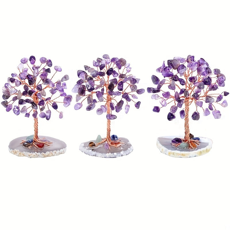 Natural Amethyst Crystal Tree Ornament - 1pc Quartz Decoration Home Decor Festival Gift (Random Base)