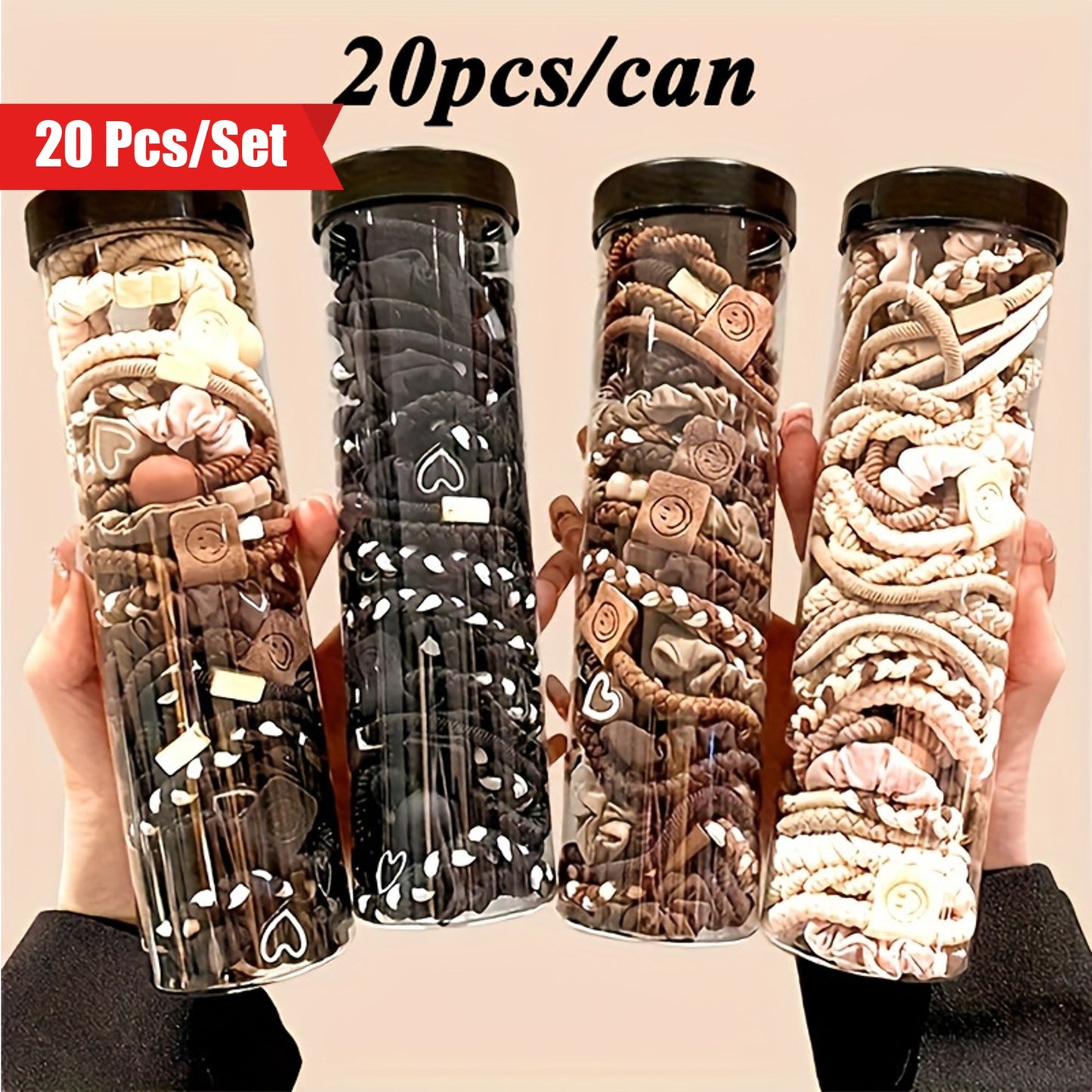20 Pcs/Set Fabric Minimalist Chic Hair Ties & Elastics - Solid Color, Flexible, Cute, Versatile Ponytail Holders for Ages 14+