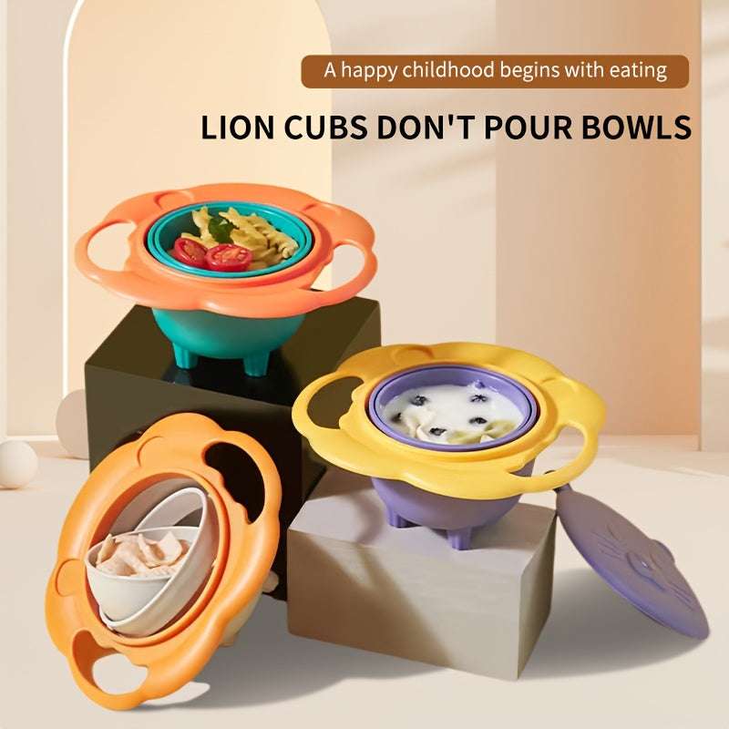 360-Degree Rotating Bowl - Spill-Proof, Anti-Scald Feeding Dish with Lid & Handles - Perfect for Youngsters & Youngsters - Ideal Christmas or Halloween Gift