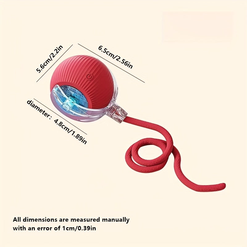 MIAOQUANJI Self-Rolling Cat Toy Ball with LED Lights & Tail String - USB Rechargeable Interactive Pet Exercise Toy for Cats & Small Dogs, Durable Silicone Auto-Moving Ball for Indoor Play, Pet Play Toy | Textured Surface | Silicone Construction, Interacti