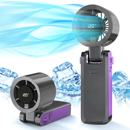 FJB 120W Portable Handheld Turbo Fan with Air Turbine Technology, 3-in-1 USB Rechargeable Lithium Battery, 12-Hour Working Time, Bright LED Display, Durable ABS Material, Ideal for Outdoor Activities, Travel, and Work, Personal Cooling Device | Versatile