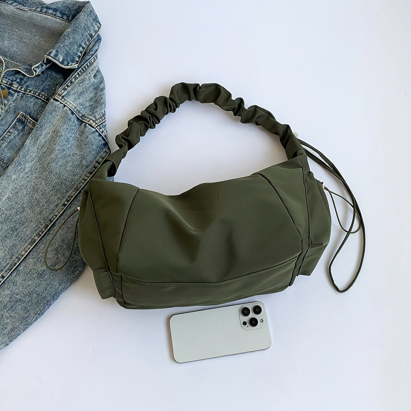 Nylon Crossbody Bag with Multi-Pocket, Pleated Design, Lazy Comfort, Zipper Closure, Casual Shoulder Bag