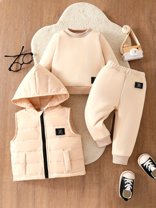 Baby Sports Leisure Outfit with a Hooded Vest, a Three-Piece Set for Kids for Autumn And Winter, for Outdoor
