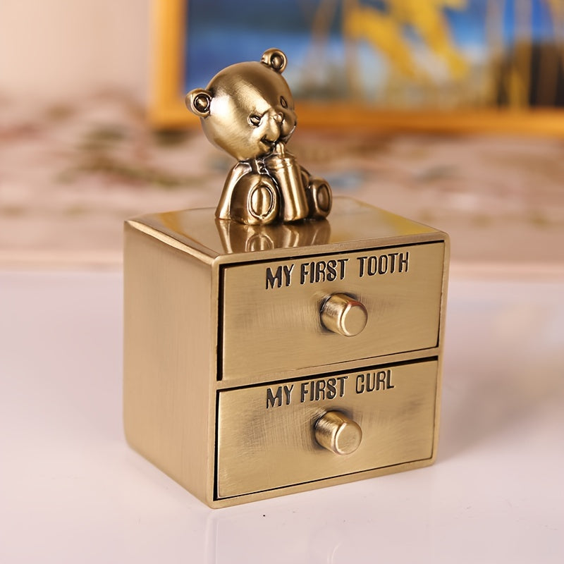 A Mini Golden Tooth Box For Advanced Birth Hair Box Creative European Doll Teeth Birth Hair Collection Box The First Volume Of Hair And The First Tooth Souvenir Box Golden Carved Cute Shaped Silvery Tooth Collection Storage