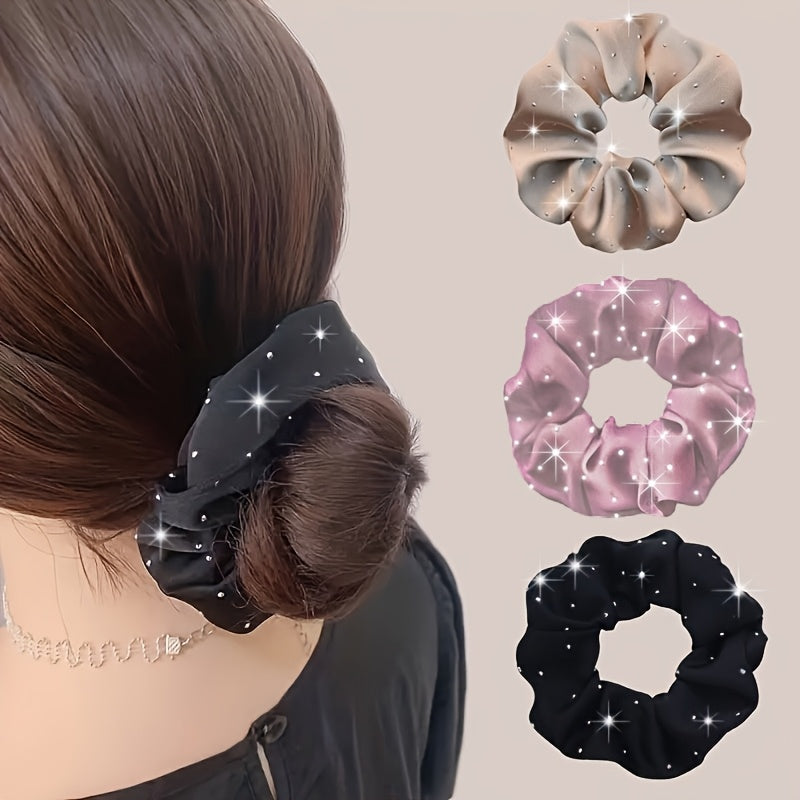 3pcs Elegant Women's Hair Tie Set, Stylish Rhinestone Headbands with Embellished Fabric Straps, Perfect for Ladies and s, Ideal Wedding and Party Gift