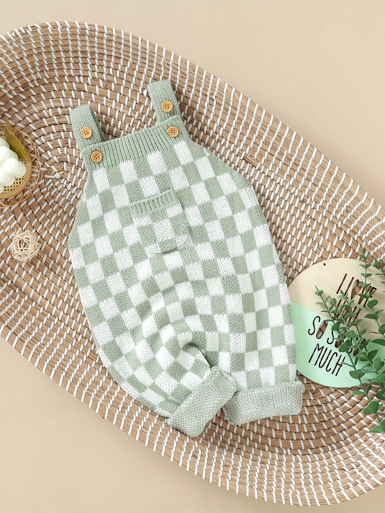 Kids' Knit Checkerboard Overalls with Cute Front Pocket - Cozy Acrylic, Stretchy, All-Season Wear for Boys and Girls, Casual Style, Perfect for Outdoor Wear, Perfect for Outdoor