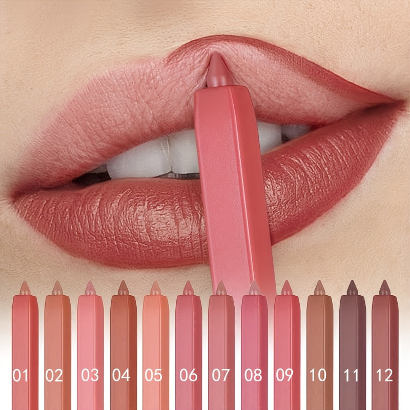Long-Lasting Waterproof 12 Colors Lip Liner Pen Set - Sweatproof, Easy Coloring Non Fade Color Rendering Lip Gloss Set Beauty Makeup