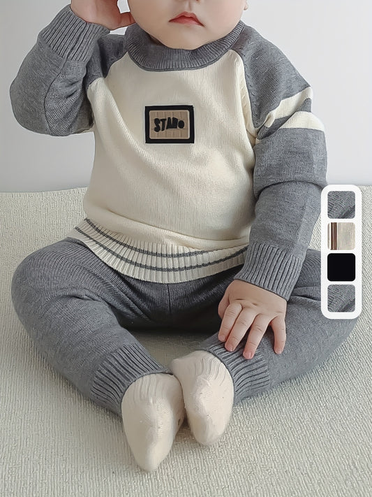 Newborn Baby Clothes Autumn and Winter Set for Boys: Stylish Sweater Pullover Knitted Long Pants Two-Piece Suit, Perfect for Outdoor