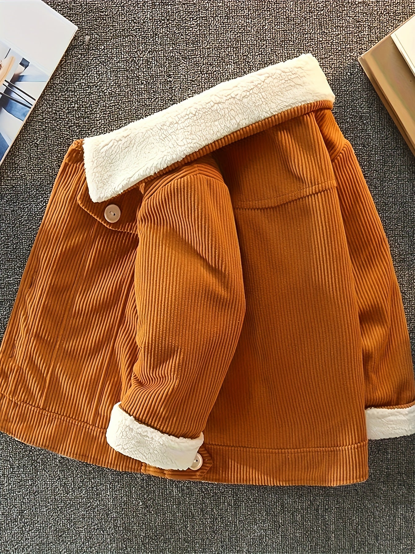 Boys Corduroy Fleece Jacket, Thick Button Front Coat, Boy's Clothes For Spring Fall Outdoor