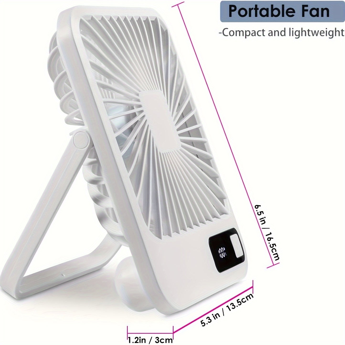 1800mAh Rechargeable YITUMU Mini Desktop Fan, 5 Gears Portable Cooling Fan, Powerful Wind, Quiet Operation, Square Shape, USB Charging, Suitable For Home, Office, Car And Outdoor Travel