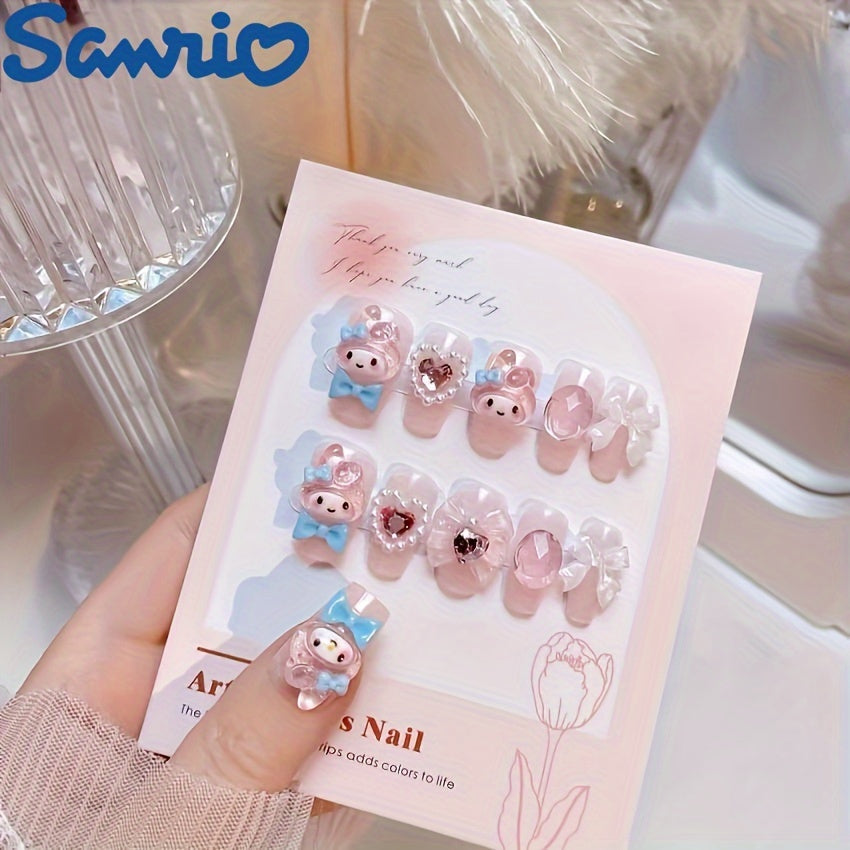 SANRIO 24pcs Press-On Nails Set - Cute My Melody & Friends, Matte Pink Oval Fake Nails with Adorable Animal Designs