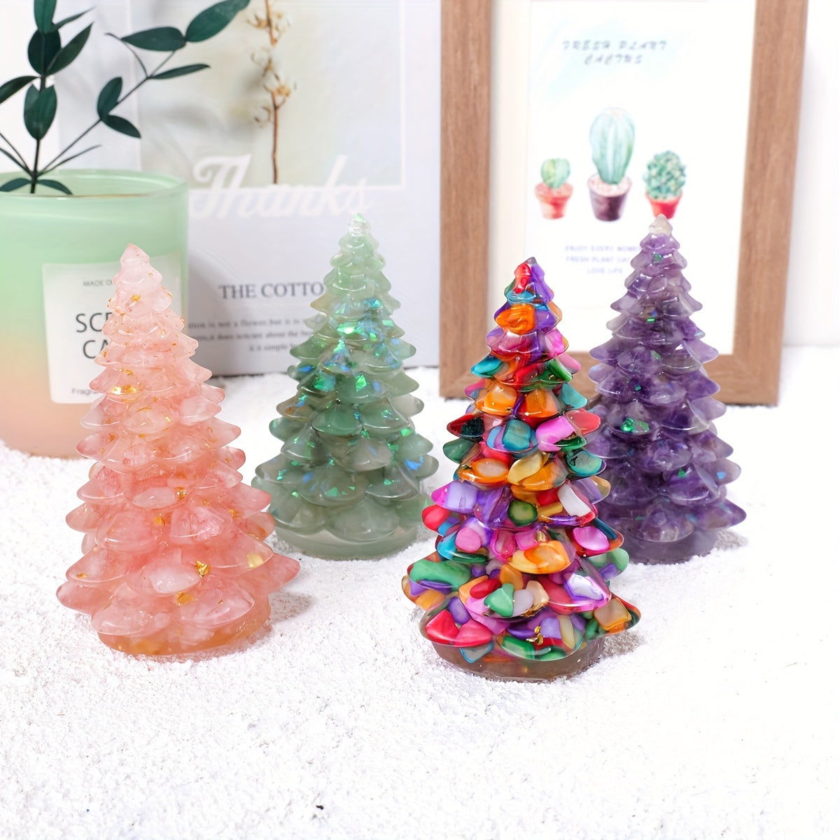 1pc Natural Stone Crystal Resin Christmas Tree Statue Ornament Christmas Tree Decoration Christmas Gifts Desktop Decoration Home Decoration -Jewelry Patterns