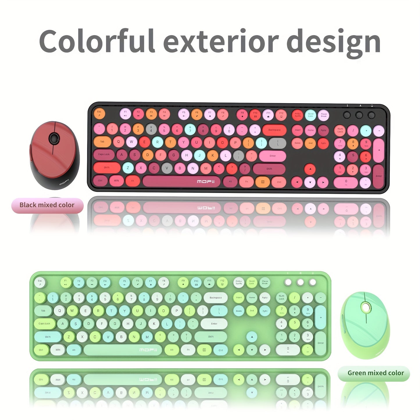 Mofii Sweet Retro Punk Mixed Color Wireless Mouse Set - Optical, Round Keys, Compatible with Laptops, ABS Resin, AA Battery Operated (Not Included)