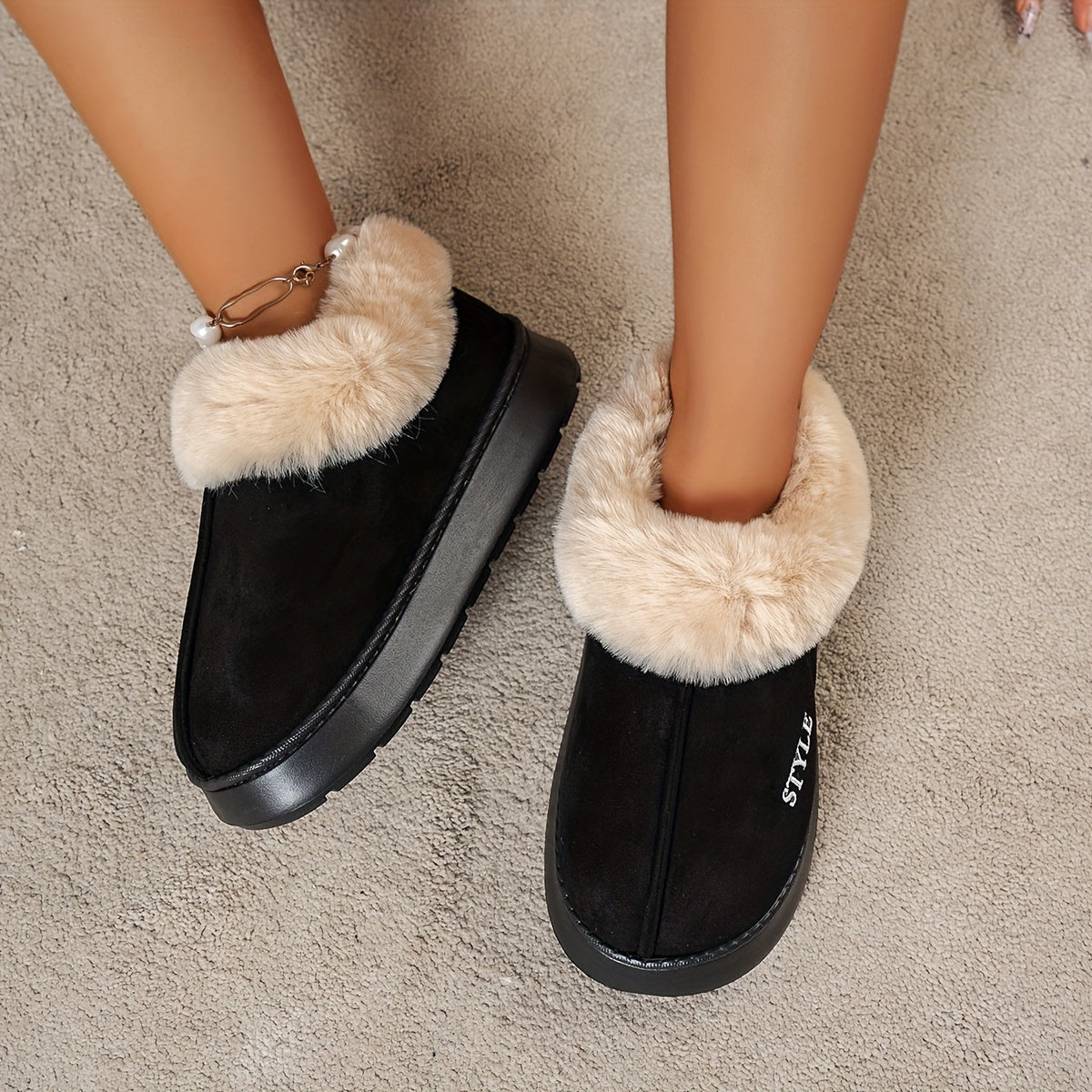 Cozy Winter Plush Slipper Boots for Women - Soft, Warm, Non-Slip Sole with Thick Heel, Solid Color Indoor Comfort Shoes