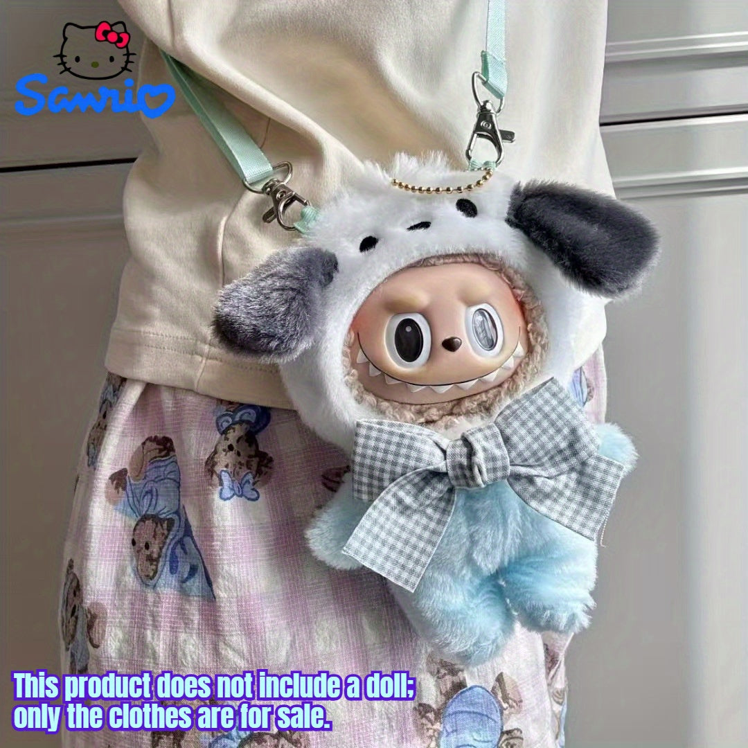 For Hello Kitty COS Rabbit Plush Backpack Accessory - Cute Blue & White Checkered Bow Design, Soft Polyester Fabric, Ideal for School & Birthday Gifts, School Backpack Accessory | Playful Accessory | Durable Zippers, Cute Backpacks