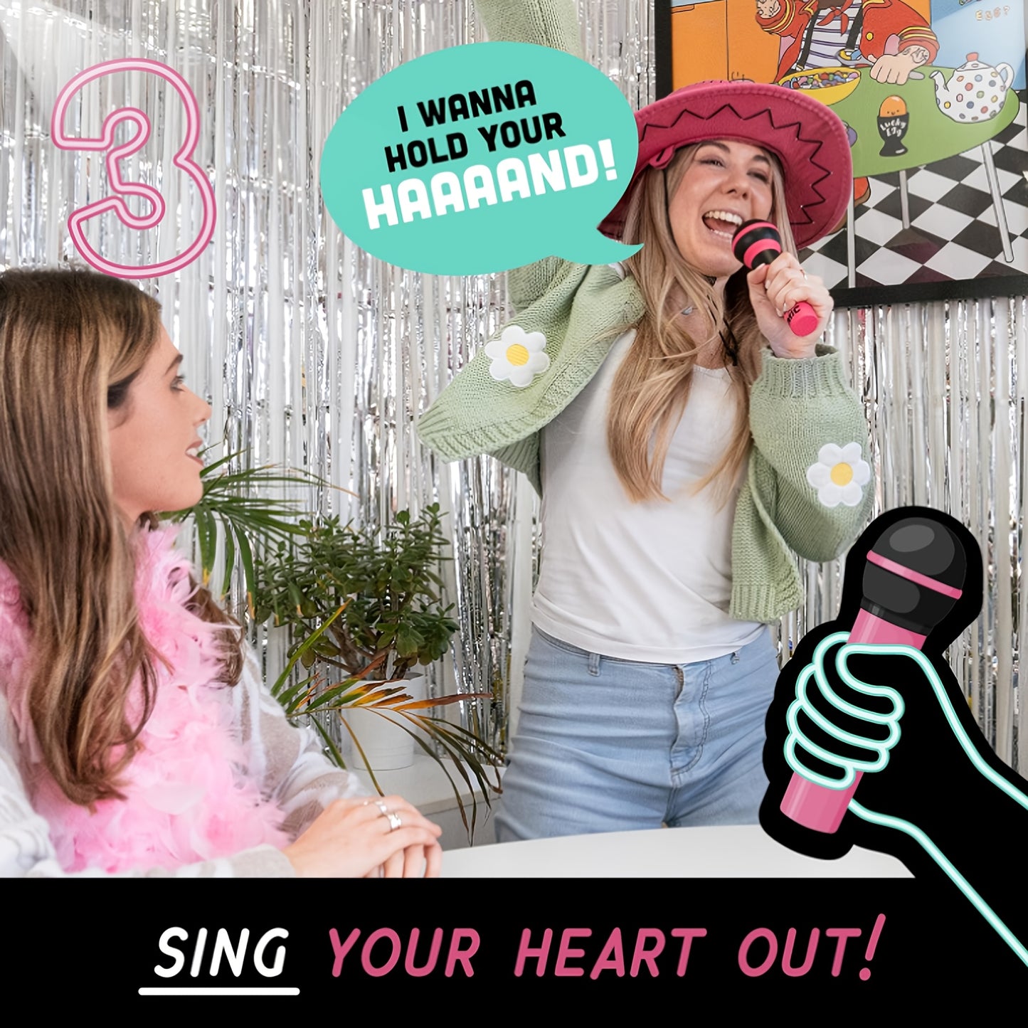 Grab the Mic - The Karaoke Party Game for 2-10 Players, 250 Lyric Cards, Pink & Black Microphone Design, Ideal for Family Game Nights & Birthday Parties, Family Entertainment|Playful Design|Fun Game Night, Karaoke Party Supplies