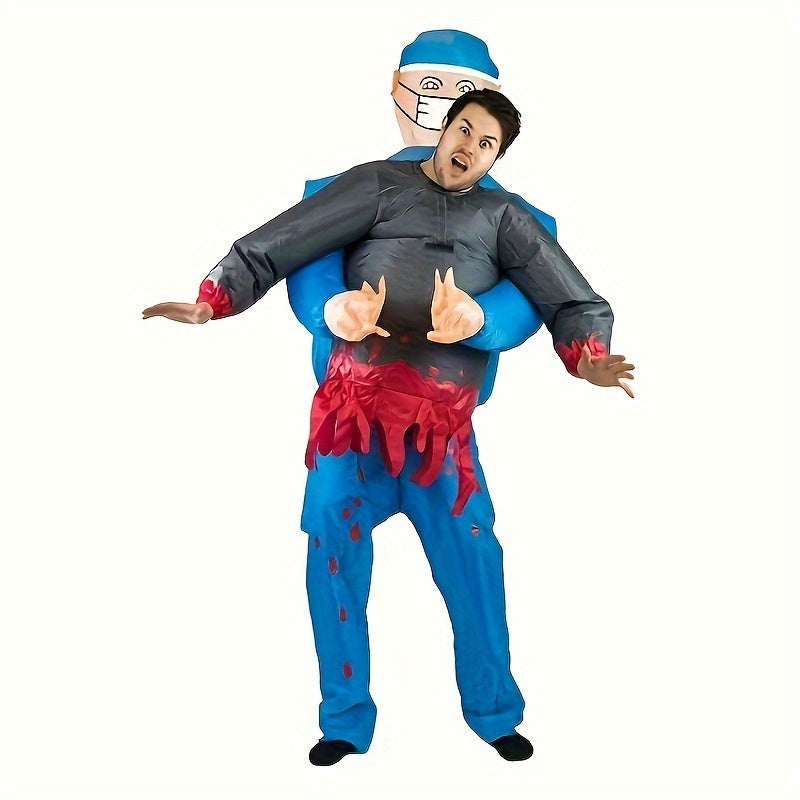 Spooky Halloween Inflatable Doctor Costume - Bloody Half-Body, USB Powered, Polyester Material, Scary Party Suit with Mask