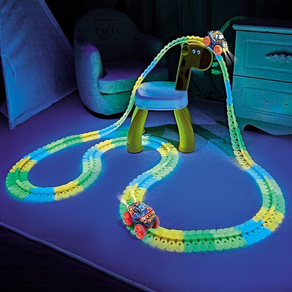1 Set Race Track Car Toy, Rail Car Game Set, for Boys And Girls, Colorful Luminous Hangable Electric Rail Cars, Birthday Gifts, for Fun At Christmas Parties (without battery) as Halloween Gift for winter