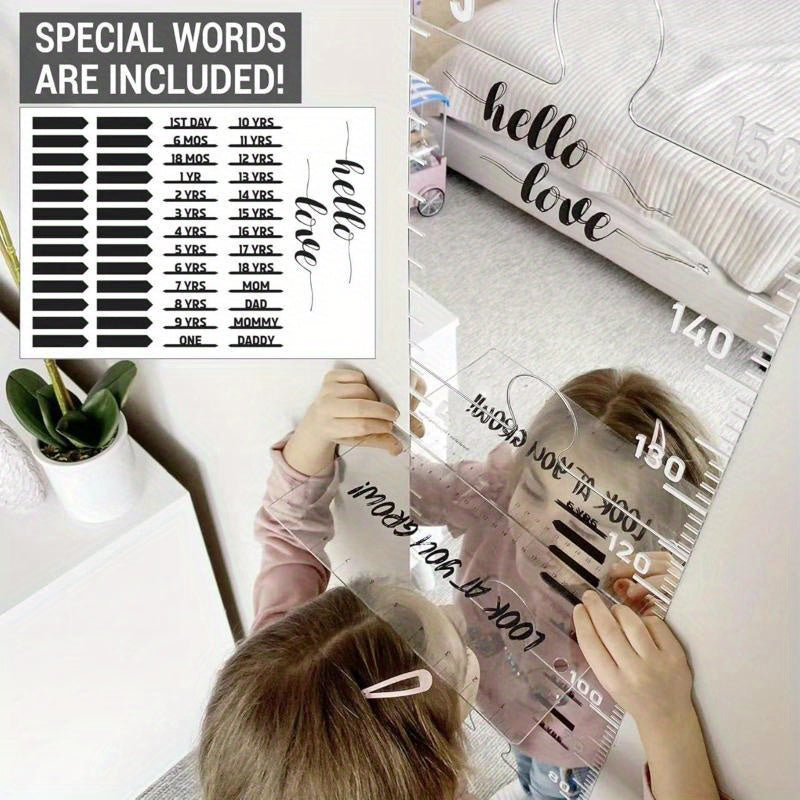 Growth Chart Mirror with Stickers Height Ruler Shatterproof Acrylic Full Body Measurement Set of 7 Sheets (Single Sheet 25.4*25Cm)