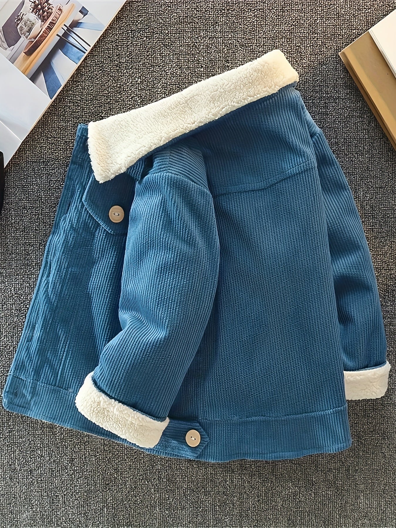 Boys Corduroy Fleece Jacket, Thick Button Front Coat, Boy's Clothes For Spring Fall Outdoor