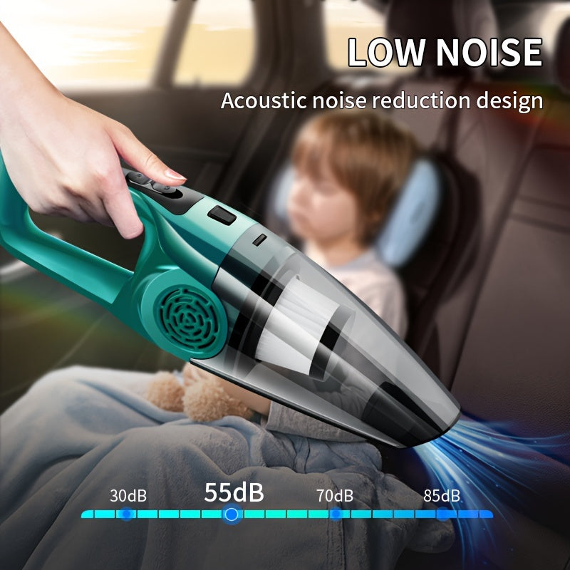 Powerful Car Vacuum Cleaner with Strong Suction, 12V Handheld for Pet Hair Removal, Green & Black Design, Flat Nozzle, Crevice Tool Included, Ideal for Cars and Small Spaces, Auto Interior Cleaning | Sturdy Construction, Vacuum Cleaner Car